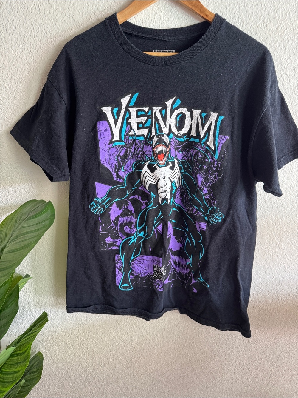 Marvel Black Venom Graphic Tee with Purple & Teal Accents